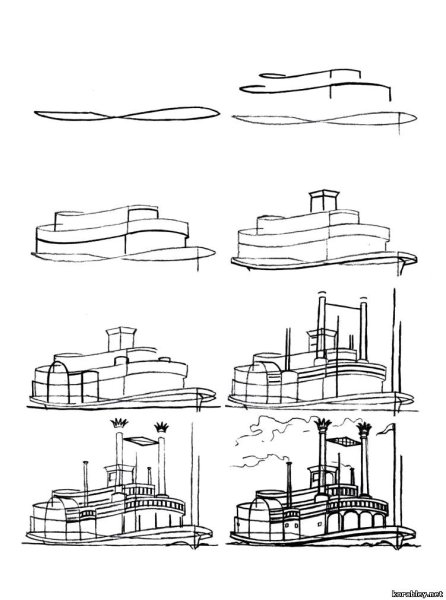 Поэтапное рисование парусника