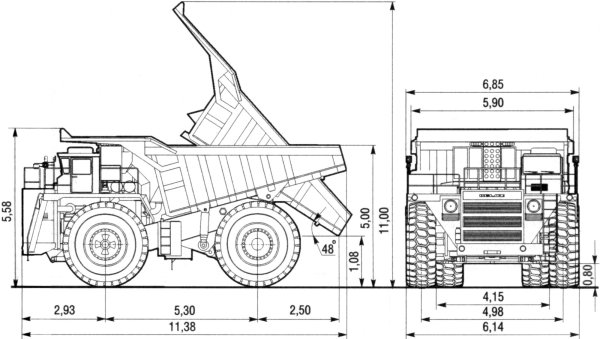 Габариты самосвала БЕЛАЗ 7555в