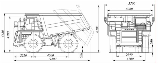 Габариты кузова БЕЛАЗ 7547