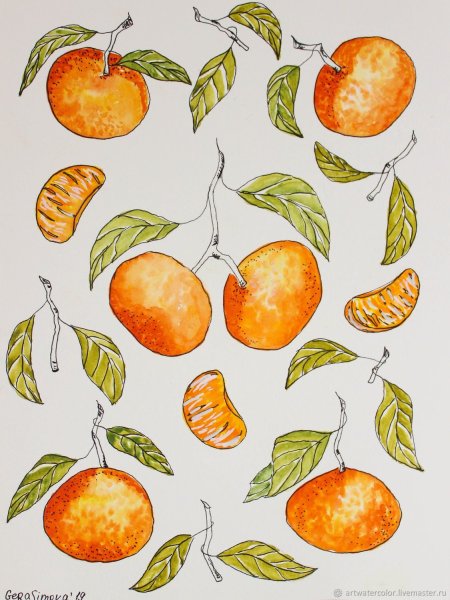 Мандарин акварелью