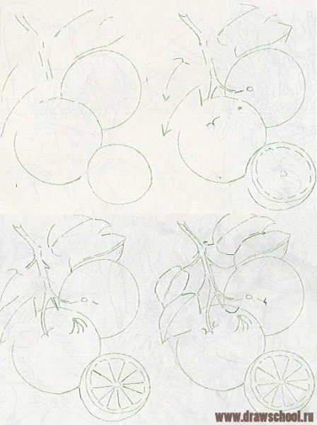 Нарисовать апельсин карандашом