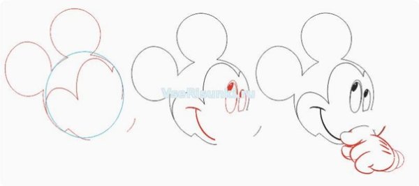 Этапы рисования Микки Мауса