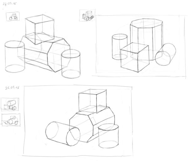 Рисунок натюрморта из геометрических тел