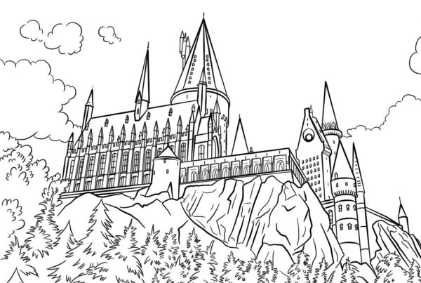 Раскраска Гарри Поттер замок Хогвартс