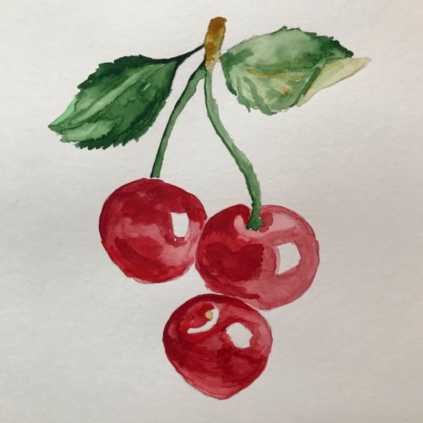 Вишенки акварелью для детей