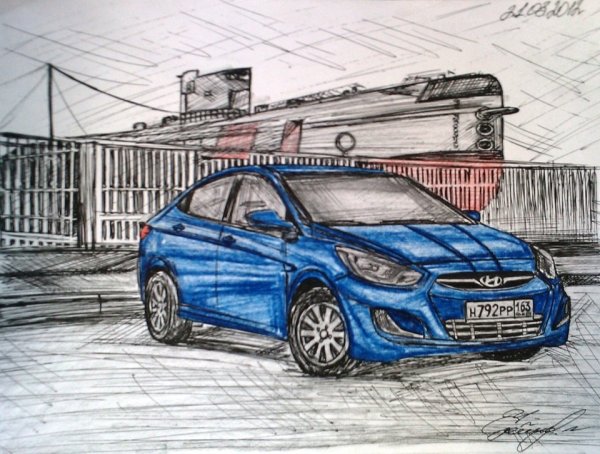 Хендай Солярис нарисовать сбоку