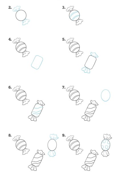 Поэтапное рисование конфет