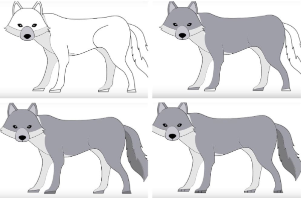 Пошаговое рисование волка