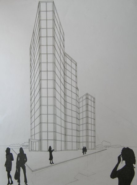 Многоэтажное здание в перспективе