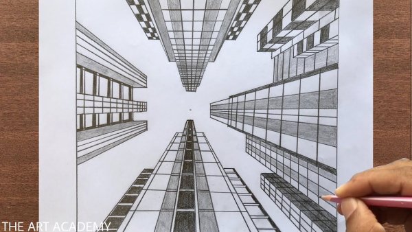 Небоскребы рисунок карандашом перспектива