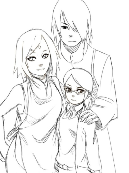 Саске Сакура и Сарада раскраска