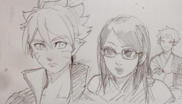 Раскраска Боруто и Сарада и Мицуки