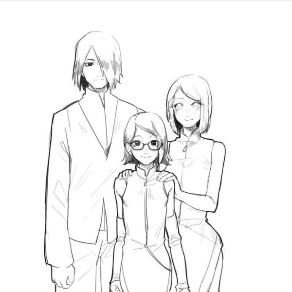 Саске Сакура и Сарада раскрасить