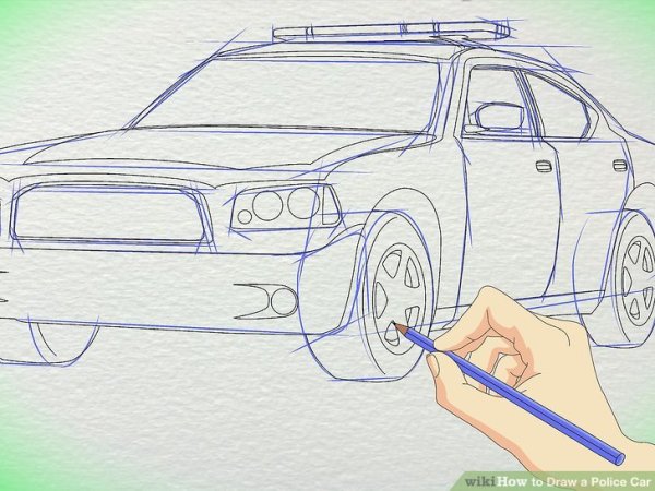Полицейская машина карандашом для срисовки