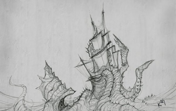 Кракен эскиз карандаш