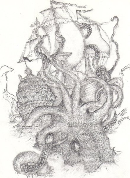 Морские чудовища карандашом