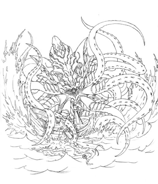 Монстр с щупальцами раскраска