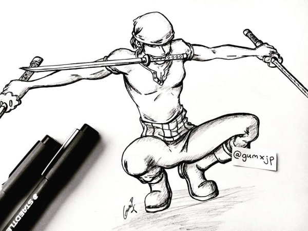 Ророноа Зоро чёрно белый