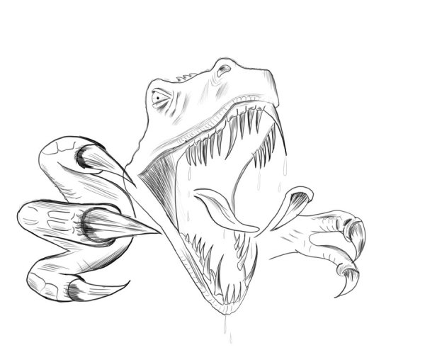 Голова динозавра карандашом