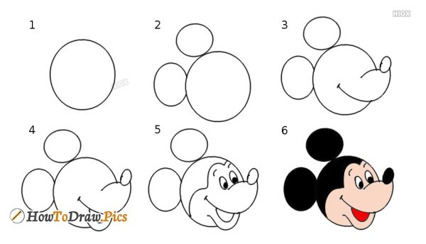 Лицо Микки Мауса карандашом
