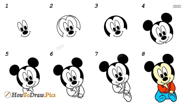 Рисование по этапам Микки Мауса Диснея 1 класс