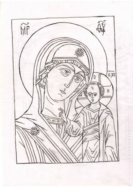 Смоленская икона Богоматери прорись