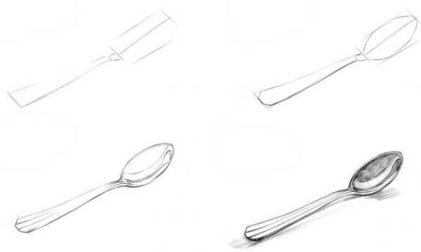 Нарисовать ложку карандашом поэтапно