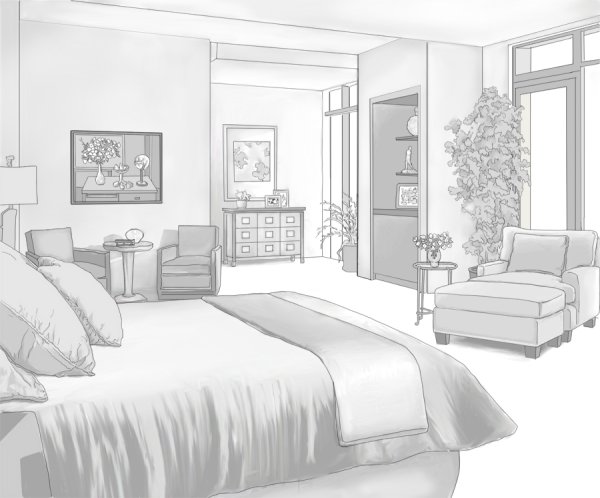 Нарисовать современную спальню