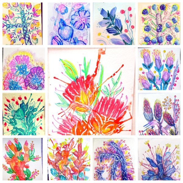 Коллаж из рисунков акварелью