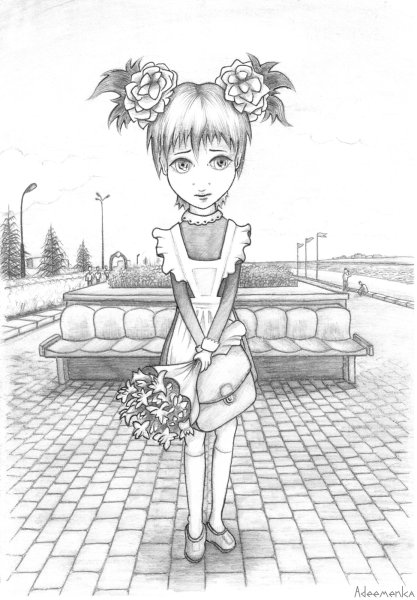 Школьница карандашом