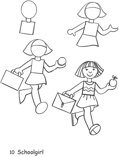 Рисунки поэтапно для девочек школьники