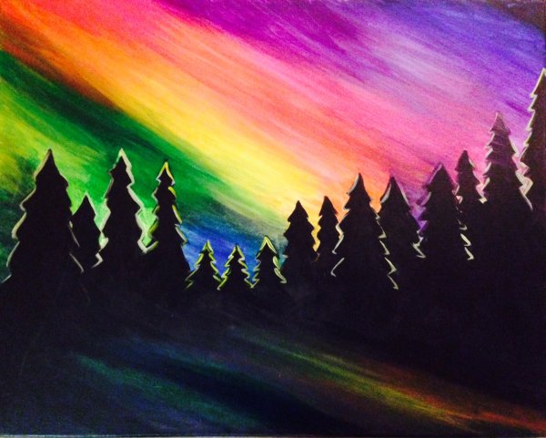 Северное сияние цветными карандашами