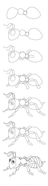 Поэтапное рисование муравья
