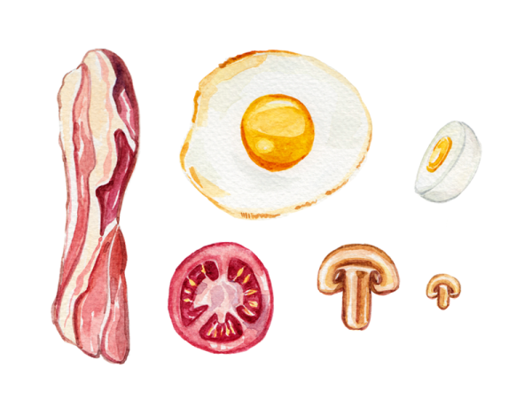 Скетчинг акварелью яйца и бекон