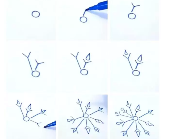 Поэтапное рисование снежинки