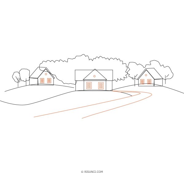 Сельский пейзаж карандашом для детей