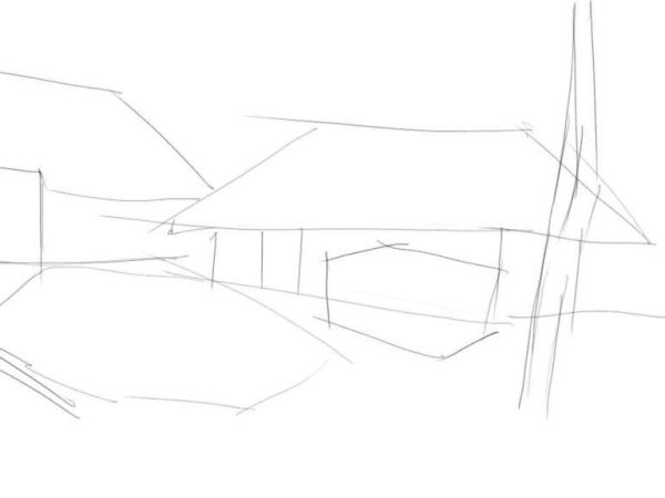 Деревенский пейзаж пошаговое рисование