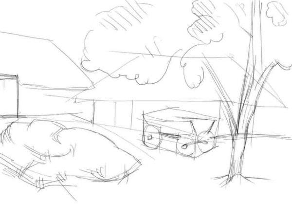 Поэтапное рисование сельского пейзажа