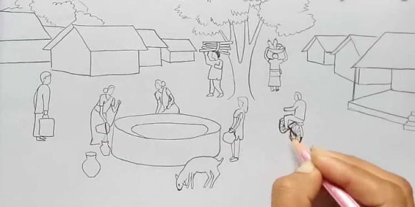 Нарисовать деревенское общение на востоке срисовать лёгкий