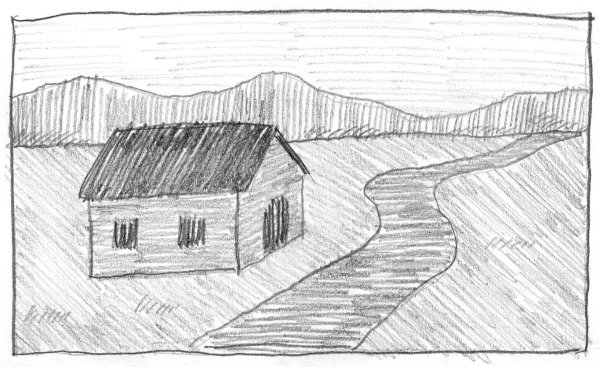 Пейзаж штриховкой