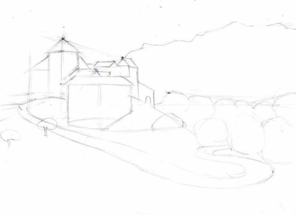 Пейзаж рисунок карандашом