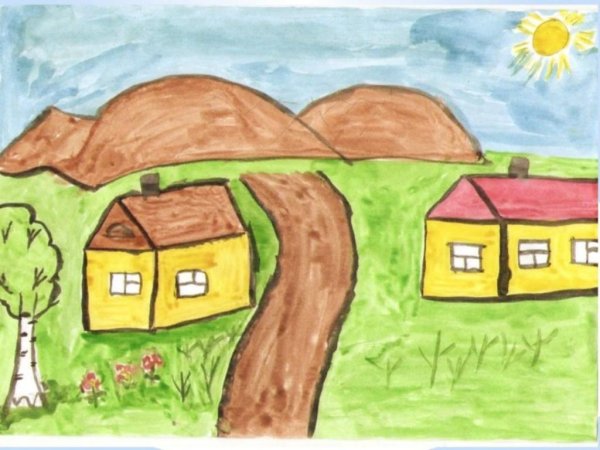 Детский рисунок деревня