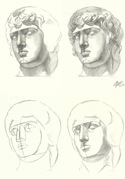 Рисование гипсовой головы Антиноя