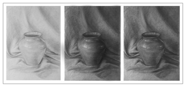 Этапы штриховки натюрморта