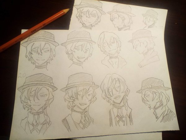 Чуя карандашом для срисовки