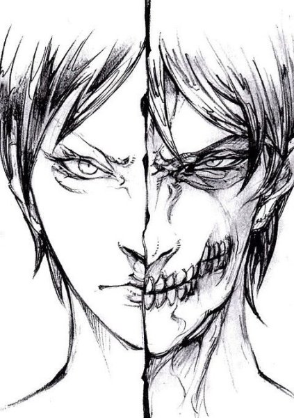 Атака титанов Эрен черно белый