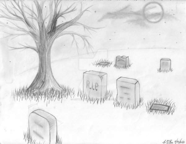 Кладбище рисунок карандашом