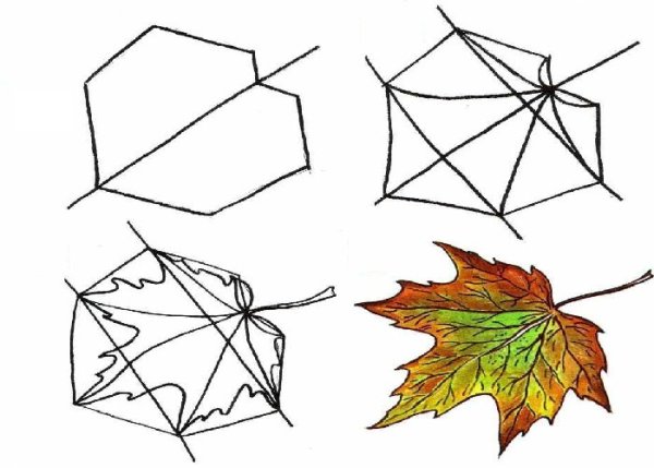 Осенние листья поэтапное рисование