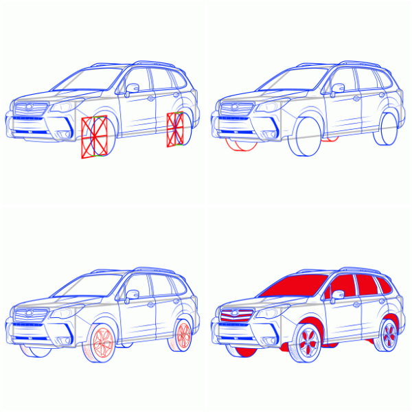 Поэтапное рисование легковой машины