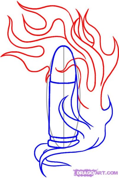 Пуля рисунок карандашом с огнем